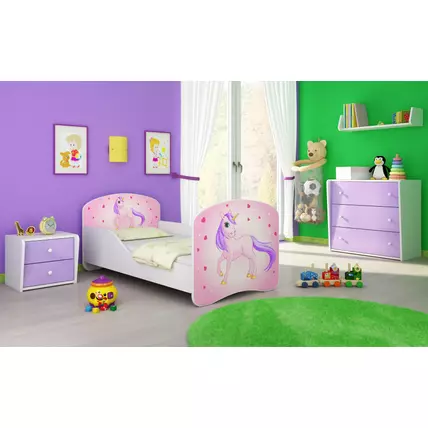Gyerekágy leesésgátlóval és ágyráccsal 80x180 cm - Dream - póni mintás