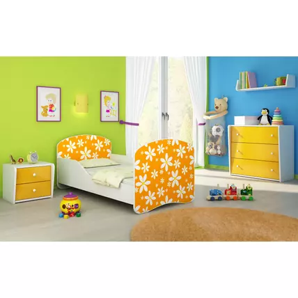 Gyerekágy leesésgátlóval és ágyráccsal 80x160 cm- Dream - narancs virágos