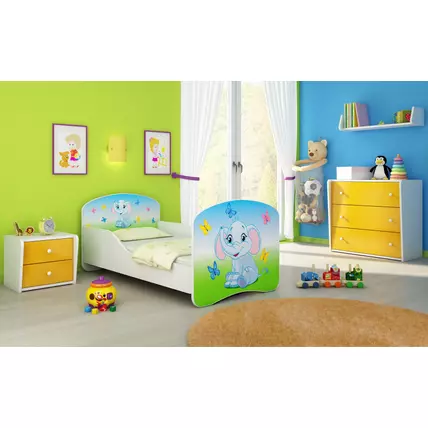Gyerekágy leesésgátlóval és ágyráccsal 80x180 cm - Dream - színes elefántos