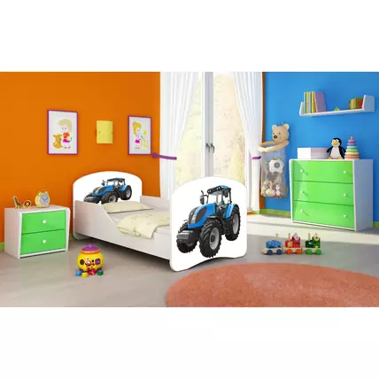 Gyerekágy leesésgátlóval és ágyráccsal 80x160 cm- Dream - kék traktoros