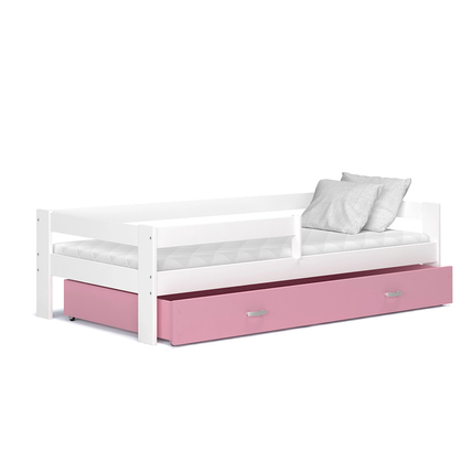 Leesésgátlós ágyneműtartós gyerekágy ágyráccsal - Hugo mdf - fehér rózsaszín