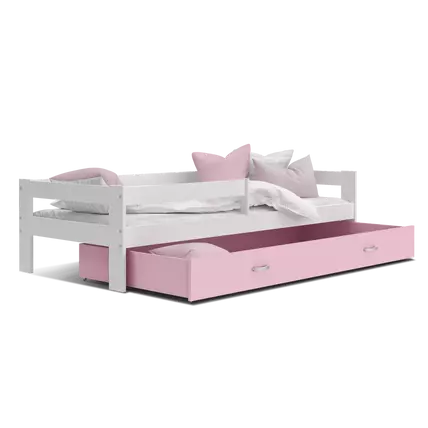 Leesésgátlós ágyneműtartós gyerekágy ágyráccsal - Hugo mdf - fehér rózsaszín