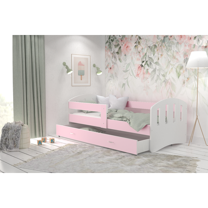 Leeésgátlós és ágyneműtartós gyerekágy - Happy - fehér rózsaszín