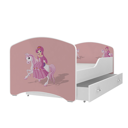 Leesésgátlós gyerekágy ágyneműtartóval és ágyráccsal - rózsaszín hercegnő pónival