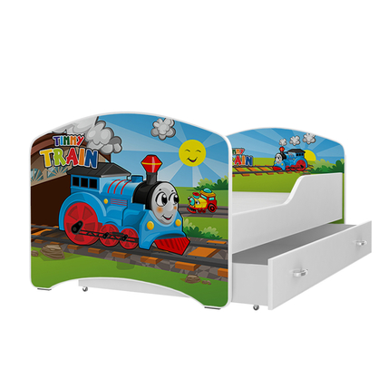 Leesésgátlós gyerekágy ágyneműtartóval és ágyráccsal - Thomas a gőzmozdony jellegű