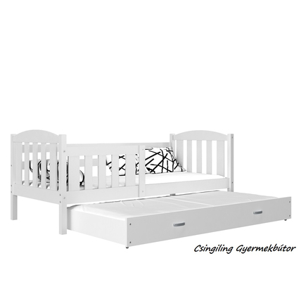Pótágyas és leesésgátlós gyerekágy ágyrácsokkal - Kubus - fehér
