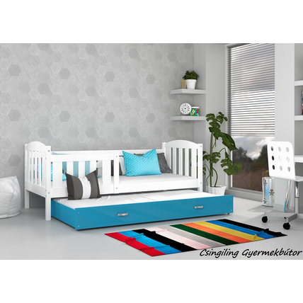 Pótágyas és leesésgátlós gyerekágy ágyrácsokkal - Kubus - fehér-kék