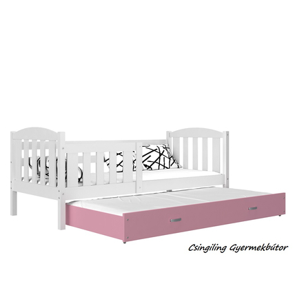 Pótágyas és leesésgátlós gyerekágy ágyrácsokkal - Kubus - fehér-rózsaszín