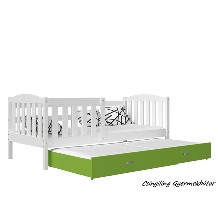 Pótágyas és leesésgátlós gyerekágy ágyrácsokkal - Kubus - fehér-zöld