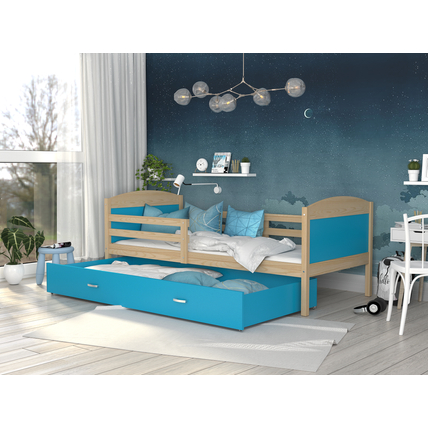 Leesésgátlós ágyneműtartós gyerekágy ágyráccsal - Mateusz - fenyő kék