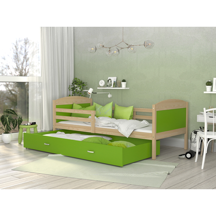 Leesésgátlós ágyneműtartós gyerekágy ágyráccsal - Mateusz - fenyő zöld