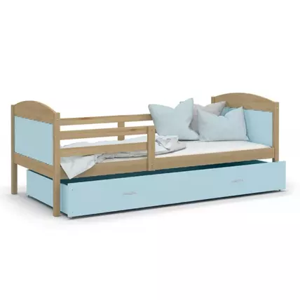 Leesésgátlós ágyneműtartós gyerekágy ágyráccsal - Mateusz - fenyő kék