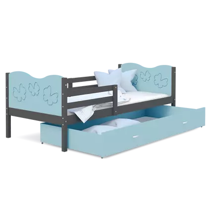 Leesésgátlós ágyneműtartós gyerekágy ágyráccsal - Max - szürke kék