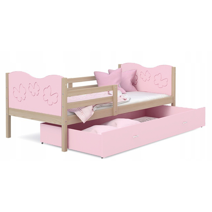 Leesésgátlós ágyneműtartós gyerekágy ágyráccsal - Max - fenyő rózsaszín
