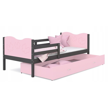 Leesésgátlós ágyneműtartós gyerekágy ágyráccsal - Max - szürke rózsaszín
