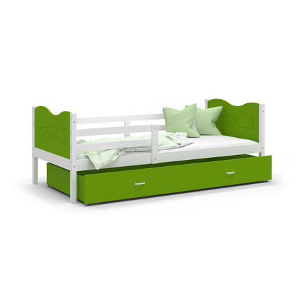 Leesésgátlós ágyneműtartós gyerekágy ágyráccsal - Max - fehér zöld