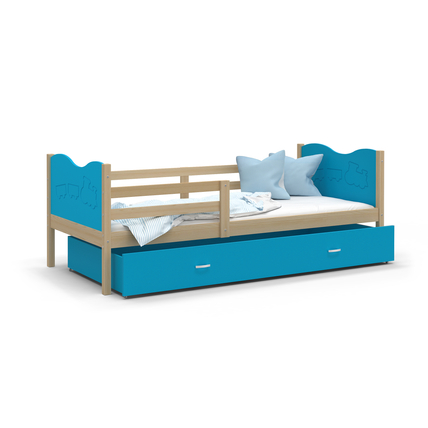 Leesésgátlós ágyneműtartós gyerekágy ágyráccsal - Max - fenyő kék