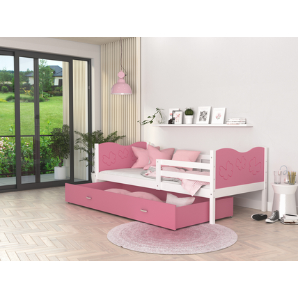 Leesésgátlós ágyneműtartós gyerekágy ágyráccsal - Max - fehér rózsaszín