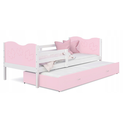 Pótágyas leesésgátlós gyerekágy ágyrácsokkal - Max - fehér rózsaszín