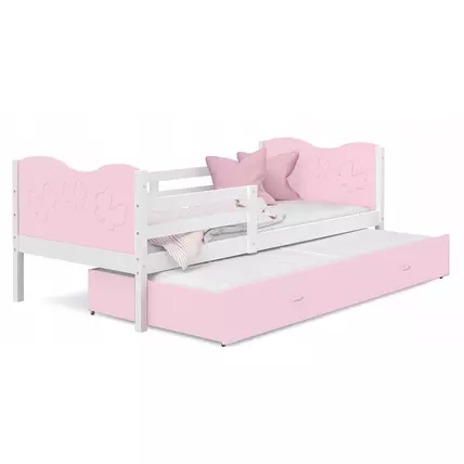 Pótágyas leesésgátlós gyerekágy ágyrácsokkal - Max - fehér rózsaszín