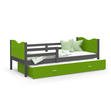Pótágyas leesésgátlós gyerekágy ágyrácsokkal - Max - szürke zöld