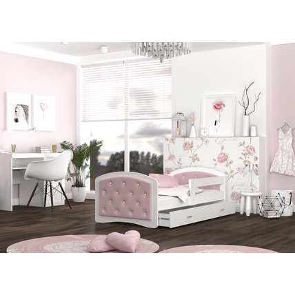 Leesésgátlós gyerekágy ágyneműtartóval - Megi - púder rózsaszín kristályokkal