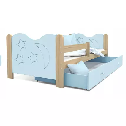 Leesésgátlós ágyneműtartós gyerekágy 80x190 cm - Mikolaj - fenyő kék