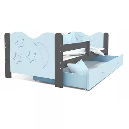 Leesésgátlós ágyneműtartós gyerekágy 80x190 cm - Mikolaj - szürke kék