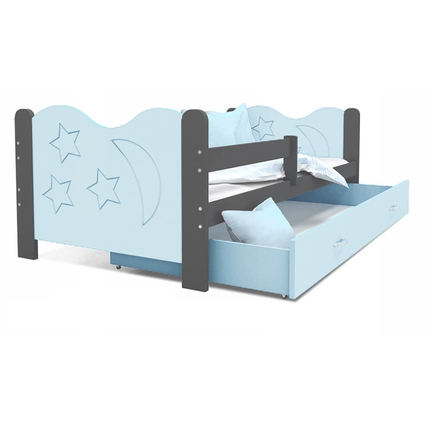 Leesésgátlós ágyneműtartós gyerekágy - Mikolaj - szürke kék