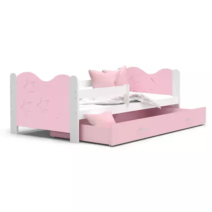 Leesésgátlós ágyneműtartós gyerekágy 80x190 cm - Mikolaj - fehér rózsaszín