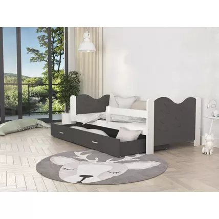 Leesésgátlós ágyneműtartós gyerekágy 80x190 cm - Mikolaj - fehér szürke