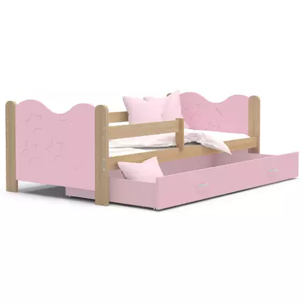 Leesésgátlós ágyneműtartós gyerekágy 80x190 cm - Mikolaj - fenyő rózsaszín