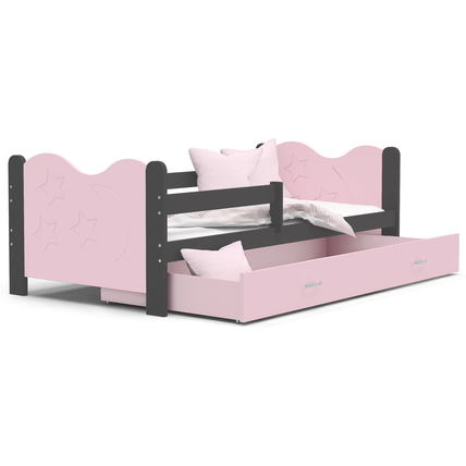 Leesésgátlós ágyneműtartós gyerekágy 80x190 cm - Mikolaj - szürke rózsaszín