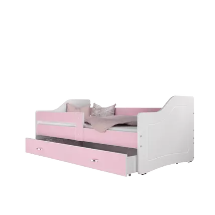 Leesésgátlós gyerekágy ágyneműtartóval - 3 méretben - Fehér-rózsaszín