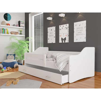 Leesésgátlós gyerekágy ágyneműtartóval - 3 méretben - Fehér-fehér