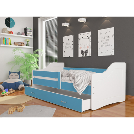 Leesésgátlós gyerekágy ágyneműtartóval - 3 méretben - Fehér-kék