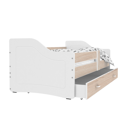 Leesésgátlós gyerekágy ágyneműtartóval - 3 méretben - Fehér-sonoma