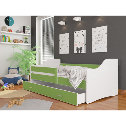 Leesésgátlós gyerekágy ágyneműtartóval - 3 méretben - Fehér-zöld