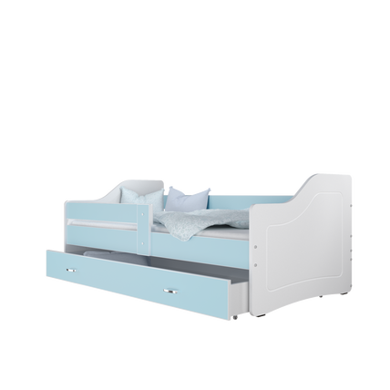 Leesésgátlós gyerekágy ágyneműtartóval - 3 méretben - Fehér-kék