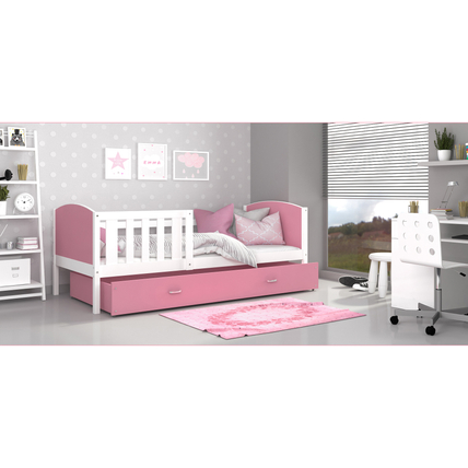 Leesésgátlós ágyneműtartós gyerekágy ágyráccsal - Tami - fehér rózsaszín