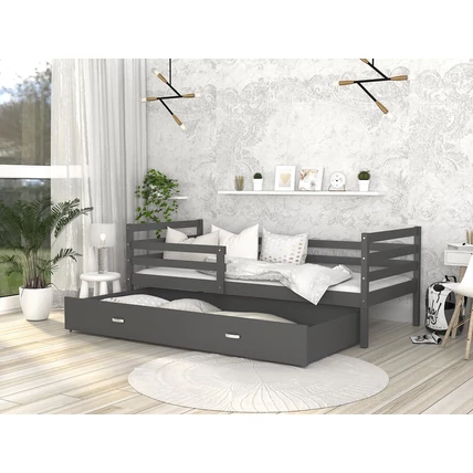 Leesésgátlós ágyneműtartós gyerekágy ágyráccsal 90x200 cm - Basic - szürke szürke