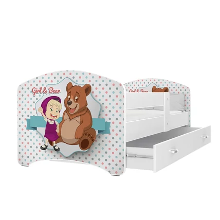 Ágyneműtartós gyerekágy ágyráccsal - fekvőfelülete 80x160 cm - Cool Beds - 46-os Girl and Bear Mása és a Medve jellegű