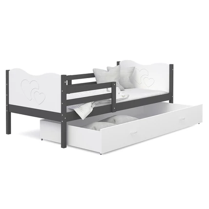 Leesésgátlós ágyneműtartós gyerekágy ágyráccsal - Max - szürke fehér