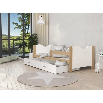 Leesésgátlós ágyneműtartós gyerekágy 80x190 cm - Mikolaj - fenyő fehér