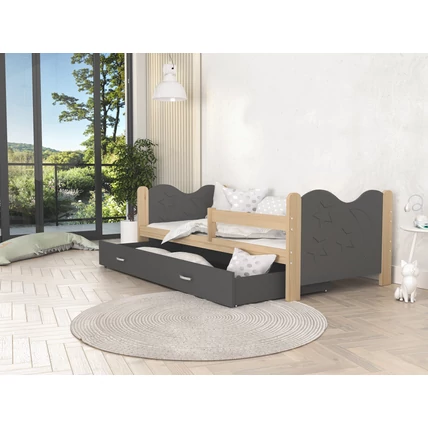 Leesésgátlós ágyneműtartós gyerekágy 80x190 cm - Mikolaj - fenyő szürke