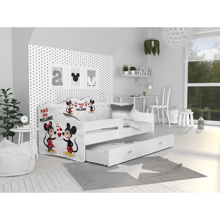 Neli eesésgátlós gyerekágy ágyneműtartóval 80x180 cm - Minnie és Mickey jellegű