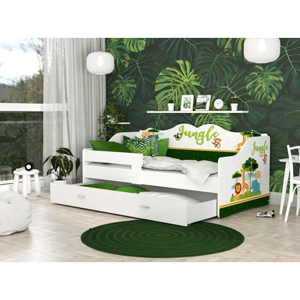 Neli eesésgátlós gyerekágy ágyneműtartóval 80x180 cm - dzsungel állatos
