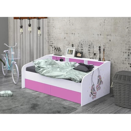 A Vintage ifjúsági gyerekágy beépített polcokkal 90x180 cm - V26 - pink kerettel