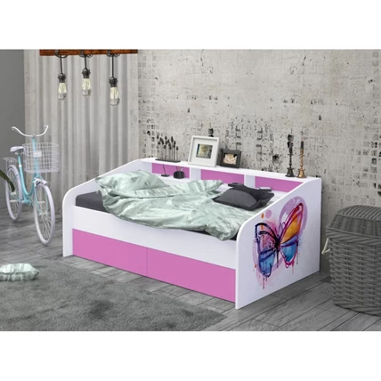 A Vintage ifjúsági gyerekágy beépített polcokkal 90x180 cm - V36 pink kerettel