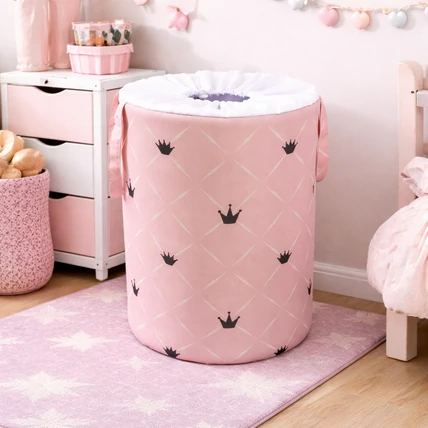 Berry Baby szennyestartó és játéktároló gyerekszobába - rózsaszín koronás